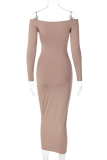 Bare Color Sexy Solid Patchwork Off the Shoulder Pencil Skirt Dresses