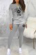 Grey Casual Gradual Change Print Letter O Neck Long Sleeve Two Pieces