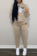 Khaki Casual Print Patchwork Hooded Collar Long Sleeve Two Pieces