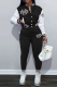 Black Street Print Buckle Mandarin Collar Long Sleeve Two Pieces
