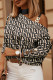 Black Apricot Casual Print Lace Hollowed Out Turtleneck Tops