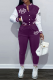 Purple Street Print Buckle Mandarin Collar Long Sleeve Two Pieces