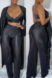 Black Sexy Casual Solid Patchwork V Neck Long Sleeve Three-piece Set