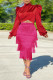 Red Elegant Solid Tassel Patchwork Turtleneck Long Sleeve Two Pieces