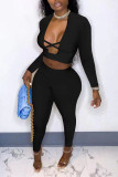 Pink Sexy Solid Patchwork V Neck Long Sleeve Two Pieces