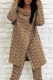 Dark Khaki Casual Print Letter Off the Shoulder Long Sleeve Two Pieces