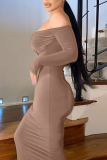 Bare Color Sexy Solid Patchwork Off the Shoulder Pencil Skirt Dresses