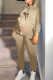 Khaki Casual Letter Print Patchwork Hooded Collar Long Sleeve Two Pieces