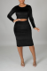 Black Sexy Solid Hollowed Out O Neck Pencil Skirt Dresses