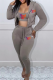 Coffee Casual Print Patchwork Hooded Collar Long Sleeve Three Pieces