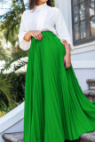 Green Casual Solid Patchwork Fold With Belt High Waist Straight Solid Color Bottoms