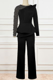 White Elegant Solid Patchwork Beading O Neck Jumpsuits
