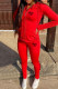 Red Casual Letter Print Patchwork Zipper Collar Long Sleeve Two Pieces
