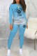 Sky Blue Casual Gradual Change Print Letter O Neck Long Sleeve Two Pieces