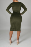 Blue Sexy Solid Hollowed Out O Neck Pencil Skirt Dresses
