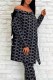 Black Casual Print Letter Off the Shoulder Long Sleeve Two Pieces