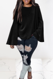 Black Casual Solid Patchwork O Neck Tops