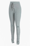 Pink Fashion Casual Solid Ripped Fold Skinny High Waist Trousers
