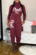Burgundy Casual Print Patchwork Letter Turtleneck Long Sleeve Two Pieces