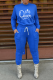 Blue Casual Print Patchwork O Neck Long Sleeve Two Pieces