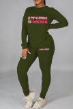 Pink Street Print Letter O Neck Long Sleeve Two Pieces