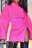 Pink Casual Solid Patchwork Half A Turtleneck Long Sleeve Two Pieces