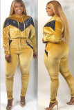 Yellow Casual Solid Sequin Patchwork Two Piece Suits pencil Long Sleeve Two-piece Pants Set