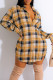 Yellow Casual Plaid Print Patchwork Buckle Turndown Collar Shirt Dress Dresses