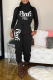 Black Casual Print Patchwork Letter Turtleneck Long Sleeve Two Pieces