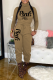 Khaki Casual Print Patchwork Letter Turtleneck Long Sleeve Two Pieces