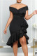 Black Sexy Formal Solid Patchwork Asymmetrical V Neck Evening Dress