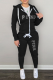 Black Street Print Patchwork Hooded Collar Long Sleeve Two Pieces