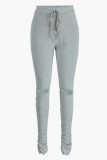 Pink Fashion Casual Solid Ripped Fold Skinny High Waist Trousers
