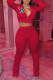 Red Casual Letter Embroidery Patchwork Hooded Collar Long Sleeve Two Pieces