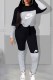 Light Gray Casual Print Patchwork Letter Hooded Collar Long Sleeve Two Pieces