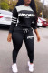 Black Casual Letter Print Patchwork Hooded Collar Long Sleeve Two Pieces
