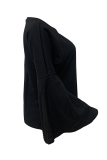 Black Casual Solid Patchwork O Neck Tops