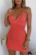 Tangerine Red Sexy Solid Bandage Backless Cold Shoulder Sling Dress Dresses