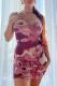 Burgundy Sexy Print Bandage Backless Spaghetti Strap Sleeveless Dress Dresses