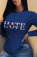 Navy Blue Casual Vintage Print Patchwork Letter O Neck Tops