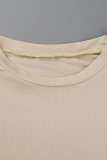 Khaki Solid Patchwork O Neck Short Sleeve Two Pieces