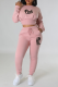 Pink Casual Print Letter O Neck Long Sleeve Two Pieces