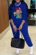 Blue Casual Print Patchwork Basic O Neck Long Sleeve Two Pieces