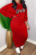 Red Casual Print Patchwork Hooded Collar Long Sleeve Two Pieces