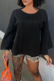 Black Casual Solid Patchwork O Neck Tops