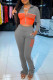Grey Casual Letter Print Patchwork Zipper Collar Long Sleeve Two Pieces