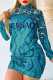 Green Elegant Print Letter Half A Turtleneck One Step Skirt Dresses