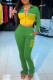 Green Casual Letter Print Patchwork Zipper Collar Long Sleeve Two Pieces