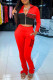Red Casual Letter Print Patchwork Zipper Collar Long Sleeve Two Pieces
