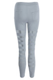 Light Blue Sexy Street Solid Hollowed Out Patchwork High Waist Pencil Solid Color Bottoms